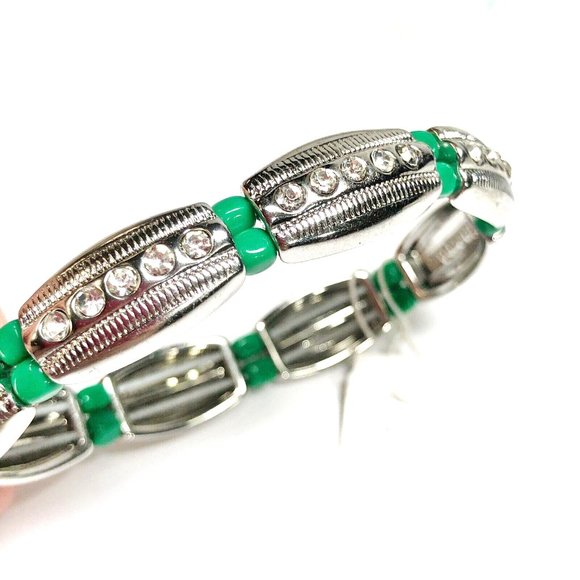 Lia Sophia Bracelet Island Fiesta Jaguar Color Green Silver Crystals Stretch NWT - Picture 2 of 6